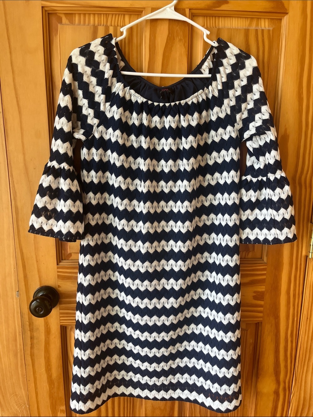 Trina Turk Navy and White Chevron Lace Shift Dress - Size Large?